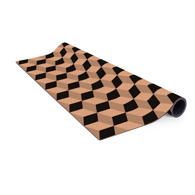 Sort hvid tæppe Geometrical Tile Mix Cubes Black