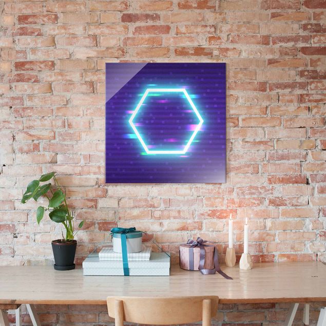 Billeder lilla Geometrical Hexagon In Neon Colours