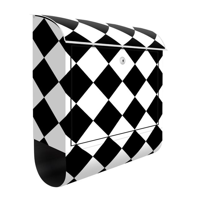 Postkasser sort og hvid Geometrical Pattern Rotated Chessboard Black And White