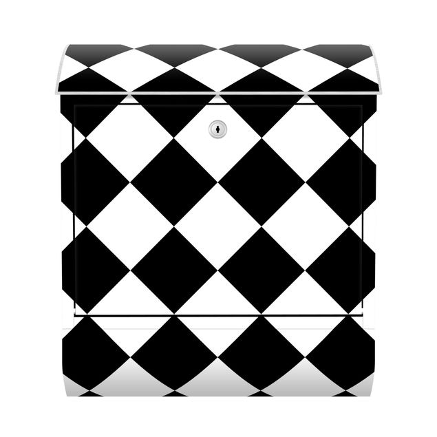 Postkasser sort Geometrical Pattern Rotated Chessboard Black And White