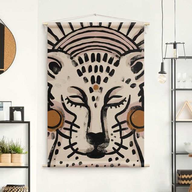 Vægtæppe boho modern Cheetah with Pearl Earrings Illustration