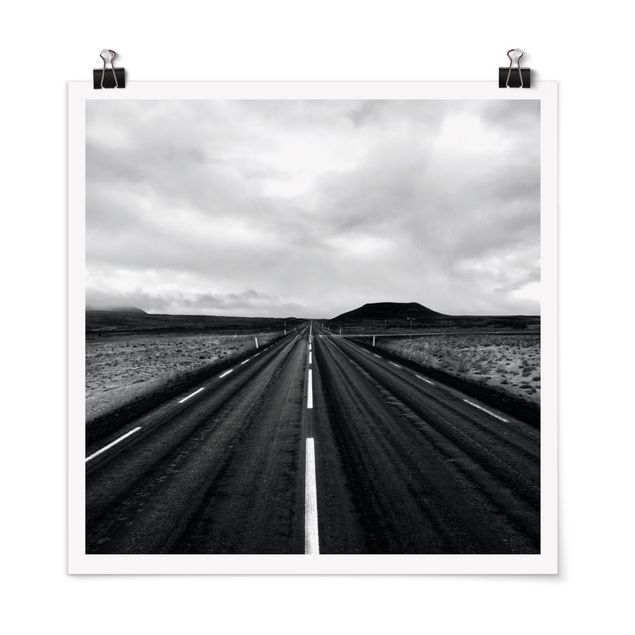 Plakater landskaber Straight Road In Iceland
