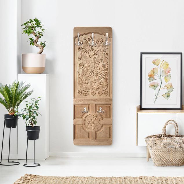 Knagerækker brun Carved Asian Wooden Door From Thailand