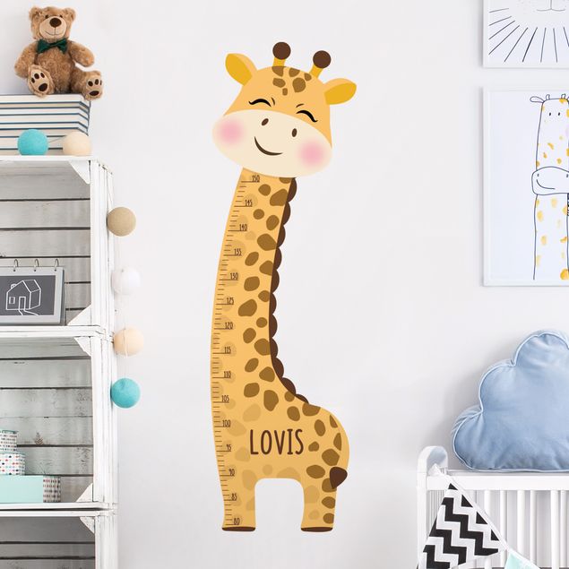 Wallstickers målestave Giraffe boy with custom name