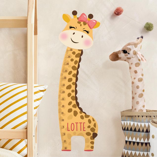 Wallstickers målestave Giraffe girl with custom name