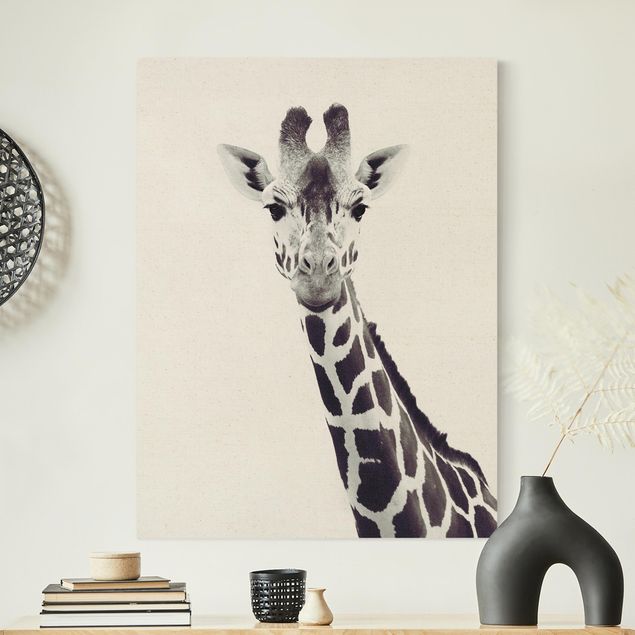 Billeder på lærred giraffer Giraffe Portrait In Black And White
