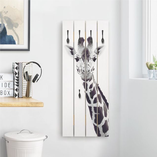 Knagerækker shabby Giraffe Portrait In Black And White
