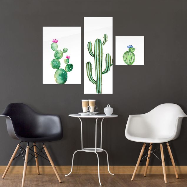 Glasbilleder blomster Watercolour Cactus Set
