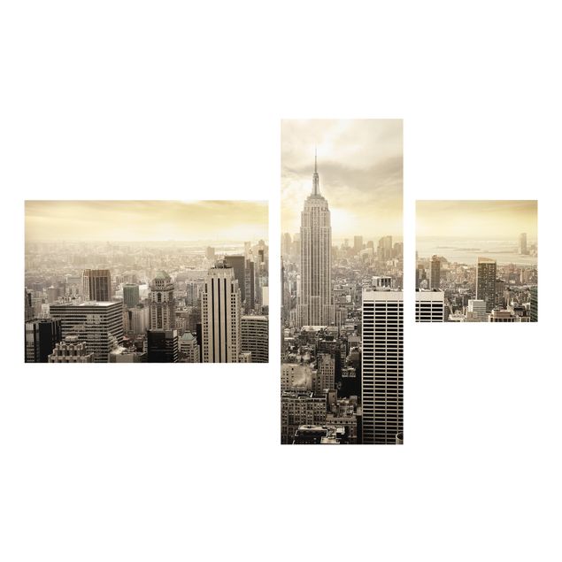 Glasbilleder arkitektur og skyline Manhattan Dawn Collage