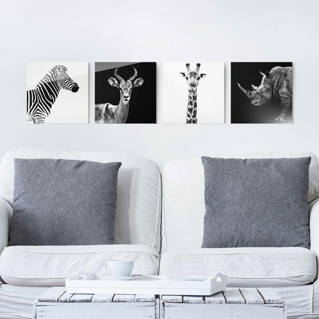 Glasbilleder sort og hvid Safari Quartet