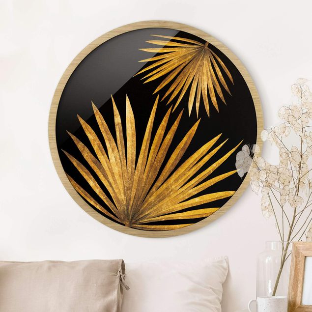 Rund billeder Gold - Palm Leaf On Black