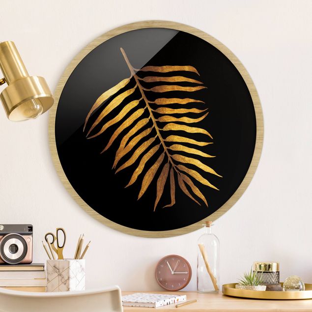 Rund billeder Gold - Palm Leaf II On Black