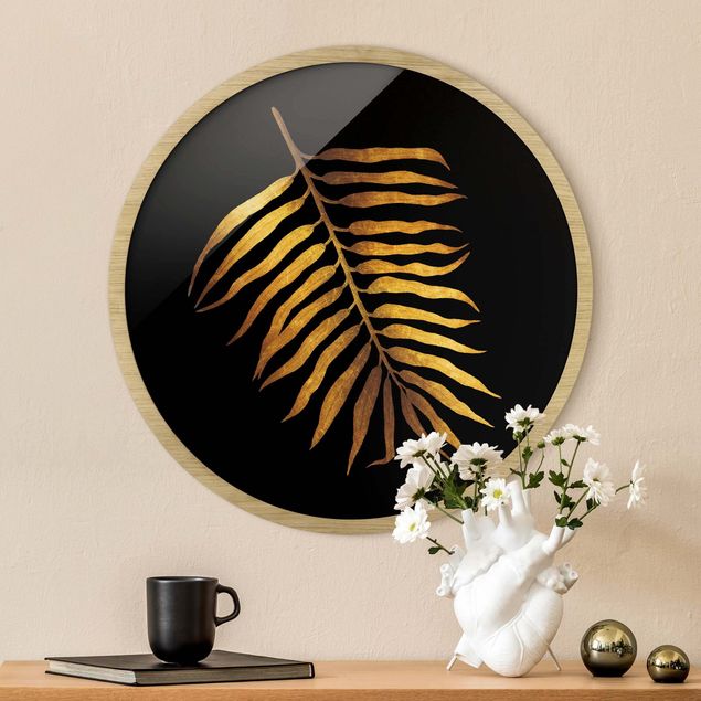 Indrammede plakater blomster Gold - Palm Leaf II On Black