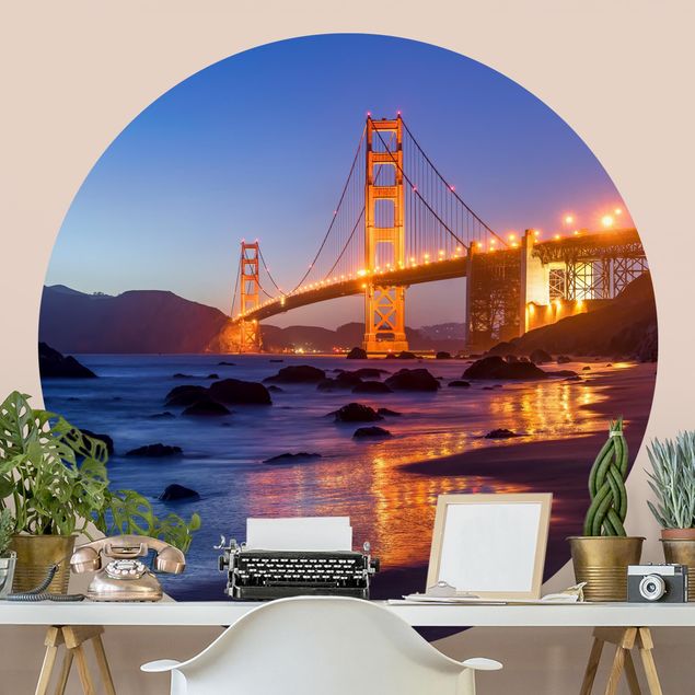 Fototapet arkitektur og skyline Golden Gate Bridge At Dusk