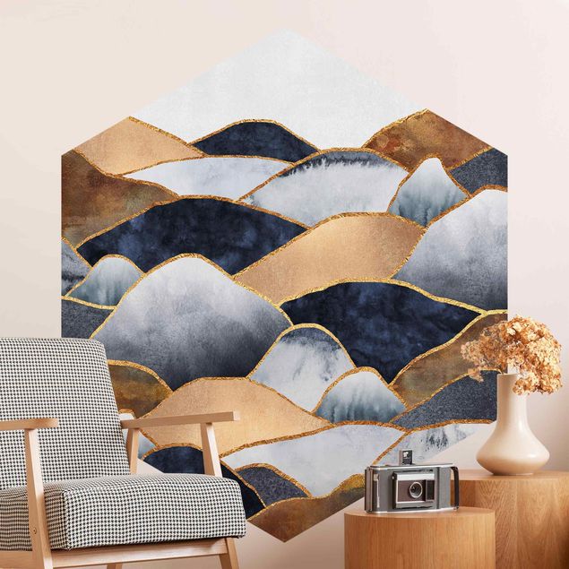 Fototapet bjerge Golden Mountains Watercolour