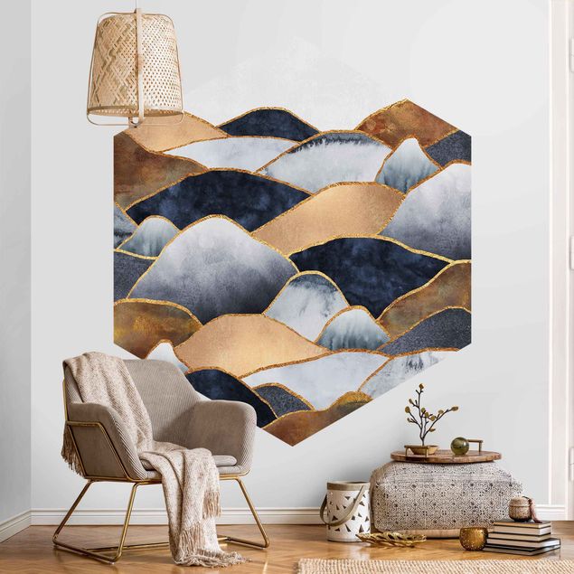 Tapet med mønster Golden Mountains Watercolour