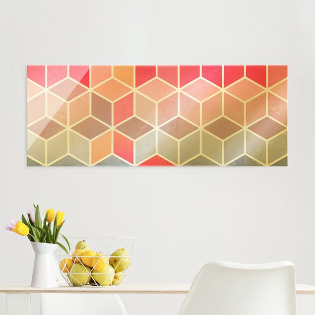 Glasbilleder abstrakt Golden Geometry - Colourful Pastel
