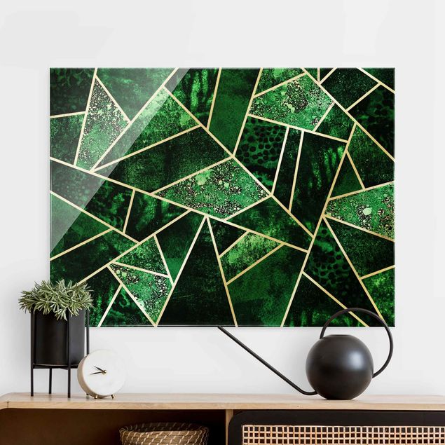 køkken dekorationer Golden Geometry - Dark Emerald