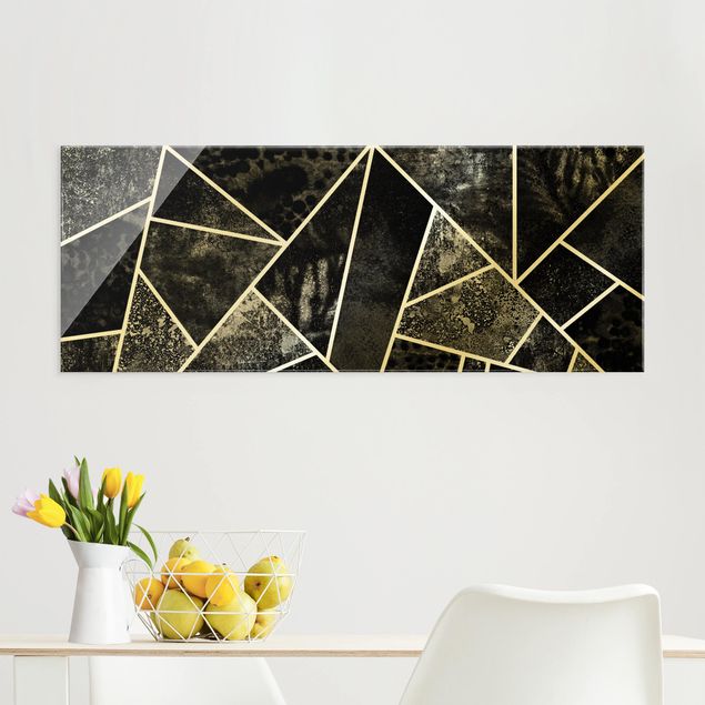 Glasbilleder abstrakt Golden Geometry - Grey Triangles