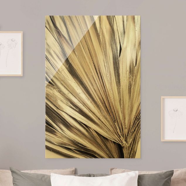 Glasbilleder blomster Golden Palm Leaves