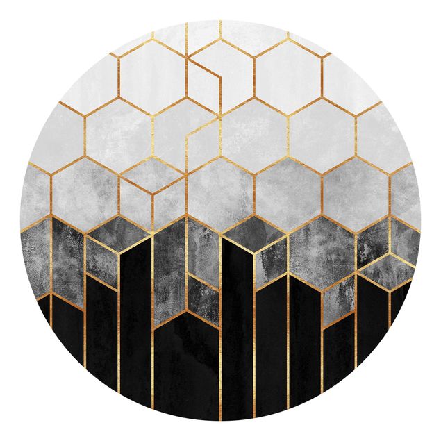 Tapet mønster Golden Hexagons Black And White