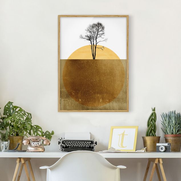 Indrammede plakater landskaber Golden Sun With Tree