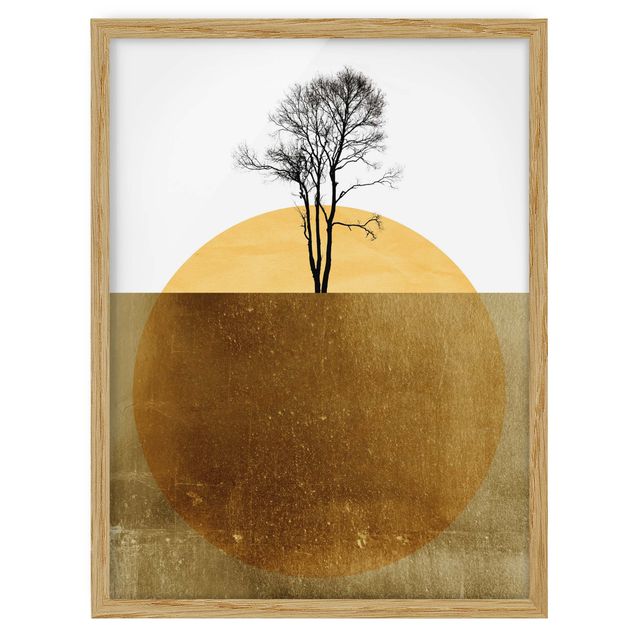 Billeder kunsttryk Golden Sun With Tree