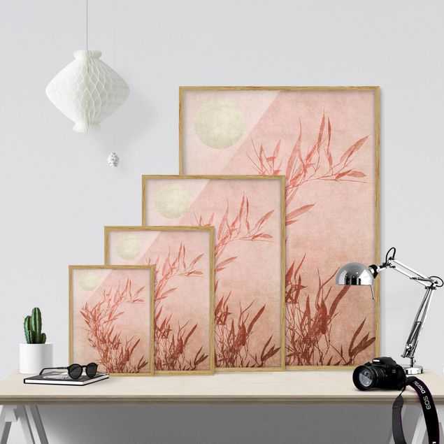 Billeder kunsttryk Golden Sun Pink Bamboo