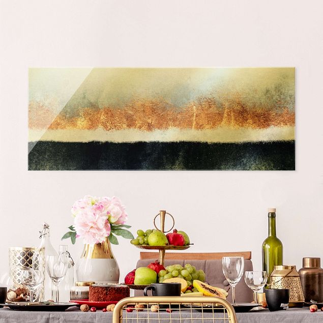 Glasbilleder abstrakt Golden Horizon Watercolour