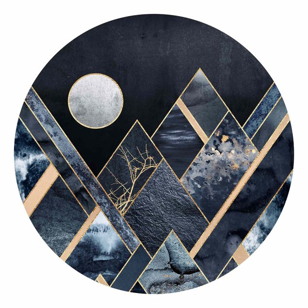 Moderne tapet Golden Moon Abstract Black Mountains