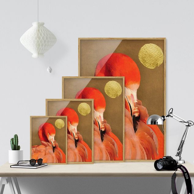 Billeder rød Golden Moon With Flamingo
