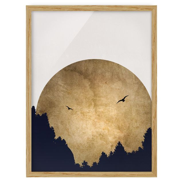 Indrammede plakater landskaber Gold Moon In The Forest