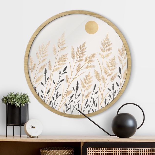 Rund billeder Grasses And Moon In Gold And Black