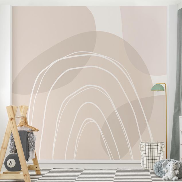 Tapet moderne Large Circular Shapes in a Rainbow - beige