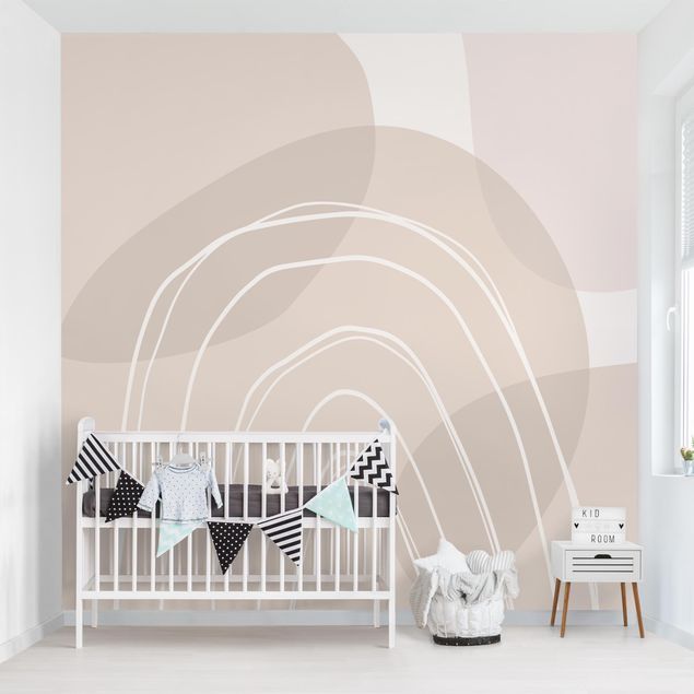 Tapet geometrisk Large Circular Shapes in a Rainbow - beige