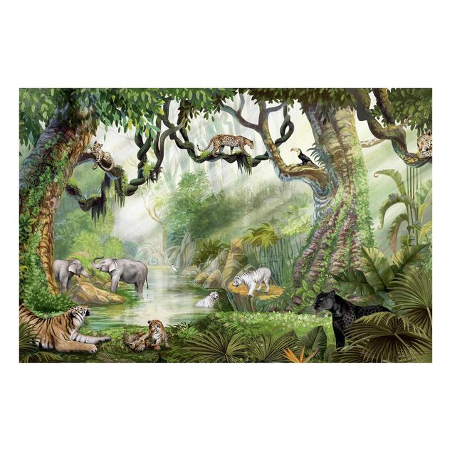 Børneværelse deco Big cats in the jungle oasis