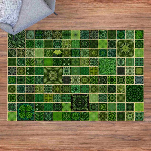Kork måtter Green Jungle Tiles With Golden Shimmer