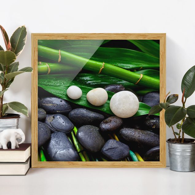 Billeder bambus Green Bamboo With Zen Stones