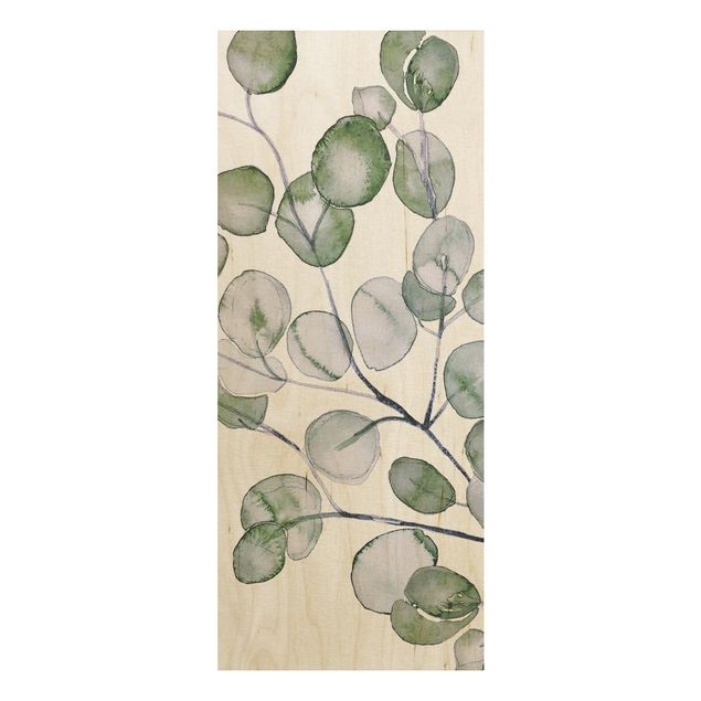 Prints på træ blomster Green Watercolour Eucalyptus Branch