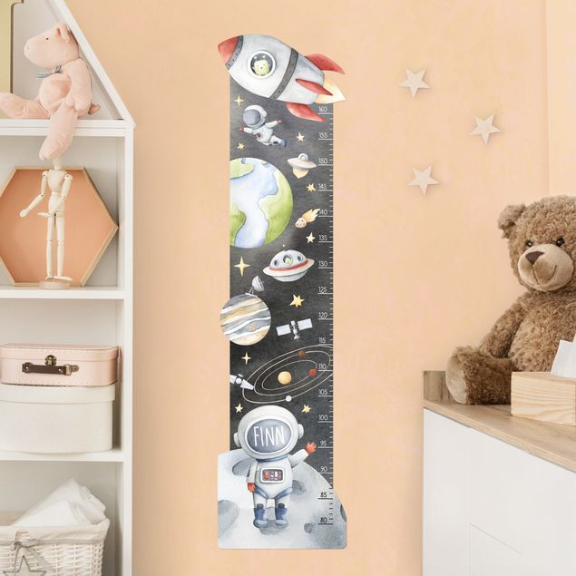 Wallstickers målestave Greetings from Jupiter with custom name