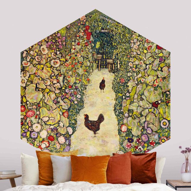 køkken dekorationer Gustav Klimt - Garden Path with Hens