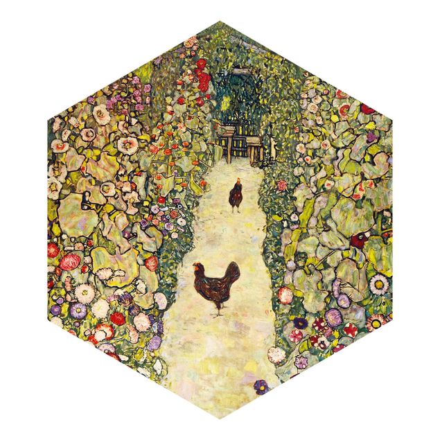 Sekskantede Tapeter Gustav Klimt - Garden Path with Hens