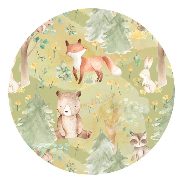 Skovtapet Rabbit And Fox On Green Meadow
