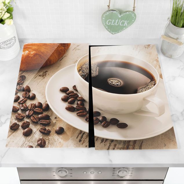 Komfur dækplader bagning og kaffe Steaming coffee cup with coffee beans