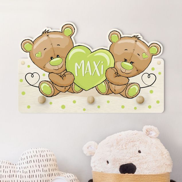 Børneværelse deco Heart Bears With Customised Name Green