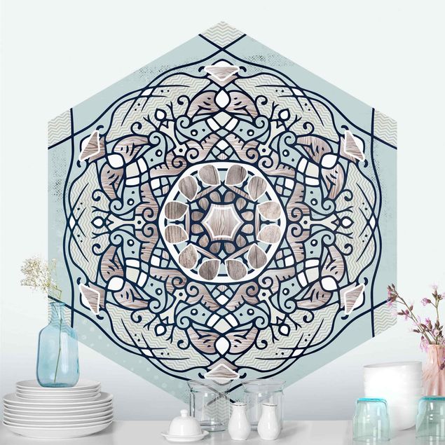 Moderne tapet Hexagonal Mandala In Light Blue