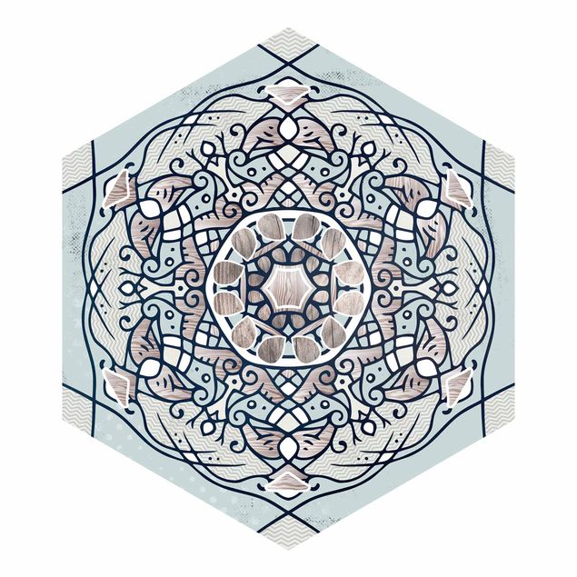 Tapet Hexagonal Mandala In Light Blue