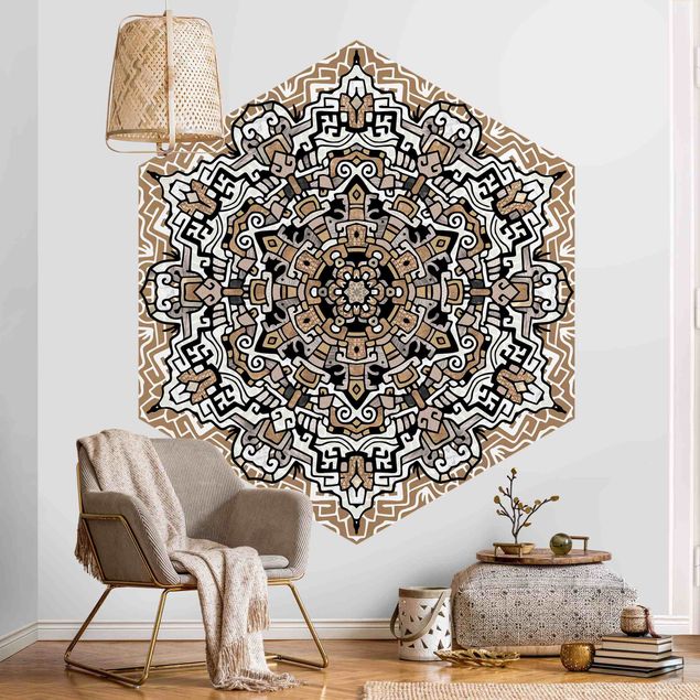 Tapet vintage Hexagonal Mandala With Details
