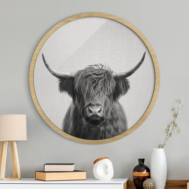 Rund billeder Highland Cow Harry Black And White