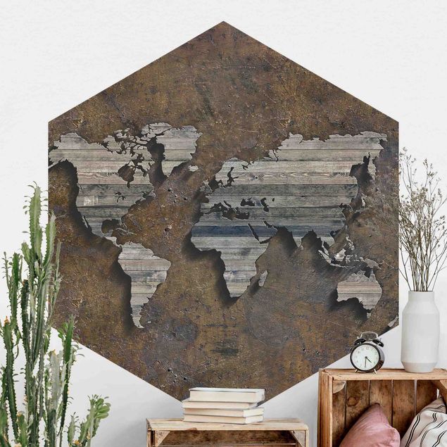 køkken dekorationer Wooden Grid World Map